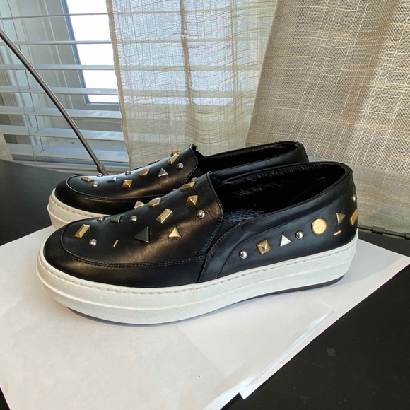 ALEX McQUEEN MCQ BLACK LEATHER SLIP-ON FASHION SNEAKERS MOCCASINS 38-8 LOAFERS - Picture 2 of 7